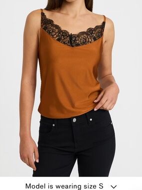Lace Trim V-Neck Knit Cami toffee 2340